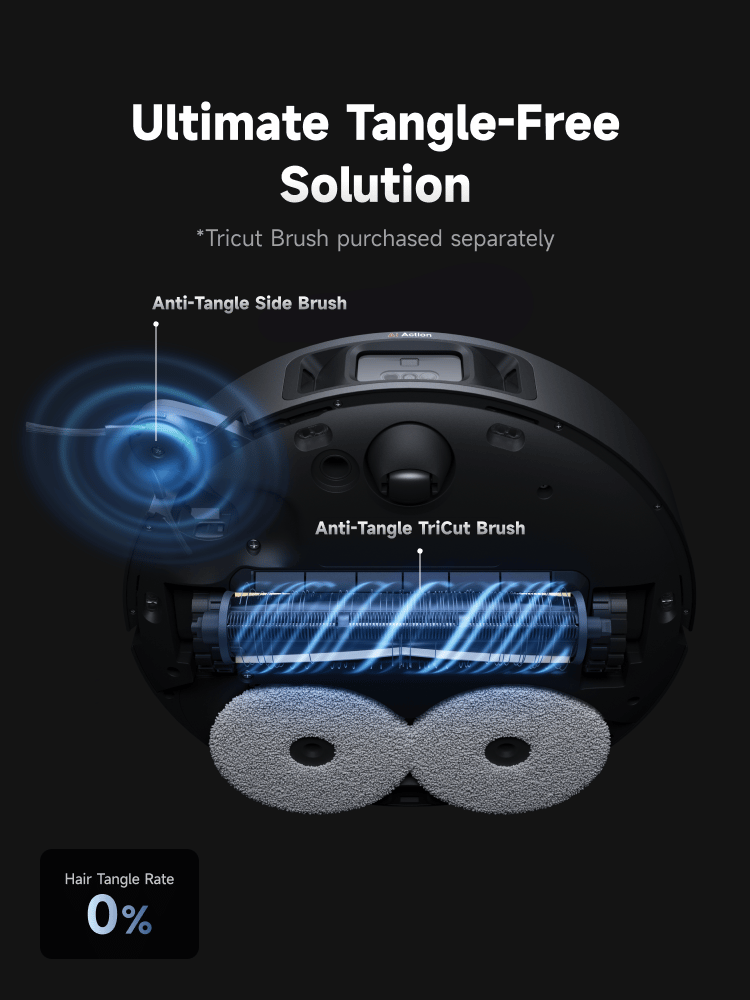 Bàn chải chống rối tóc trên robot hút bụi lau nhà Dreame X40 Ultra