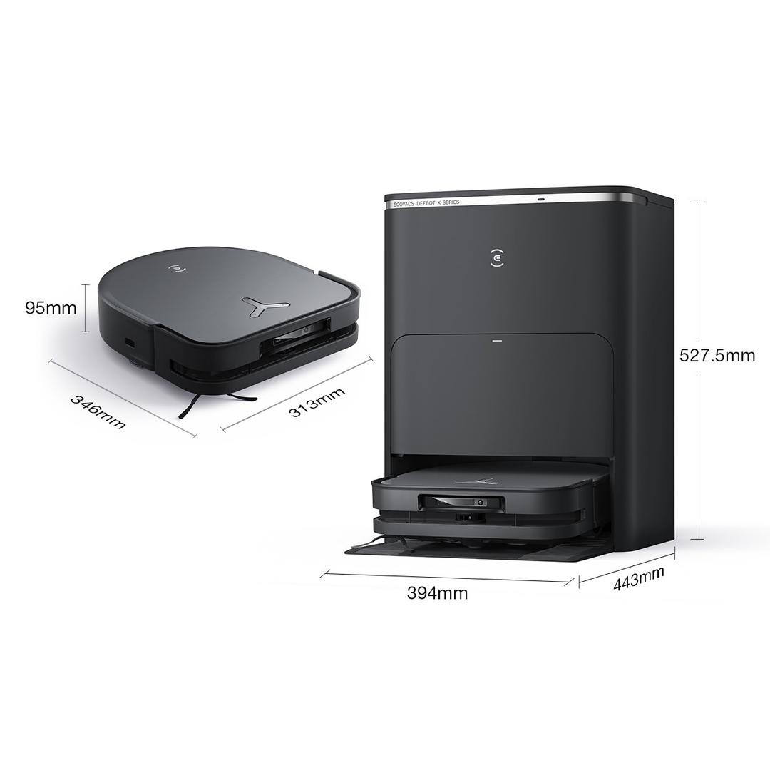 Ecovacs Deebot X5 Pro Omni cùng kích thước robot và trạm Omni