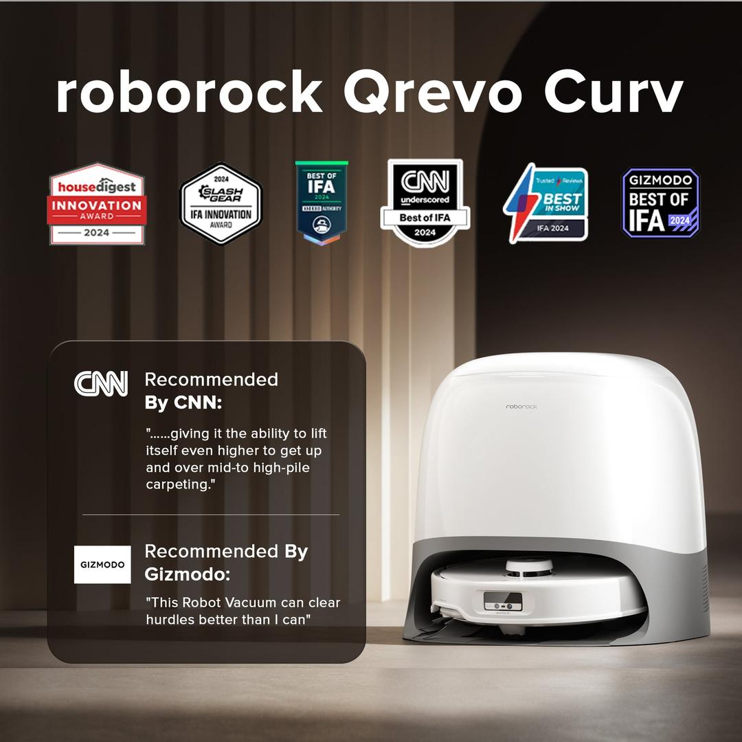 Roborock Qrevo Curv robot hút bụi lau nhà nhìn từ góc nghiêng